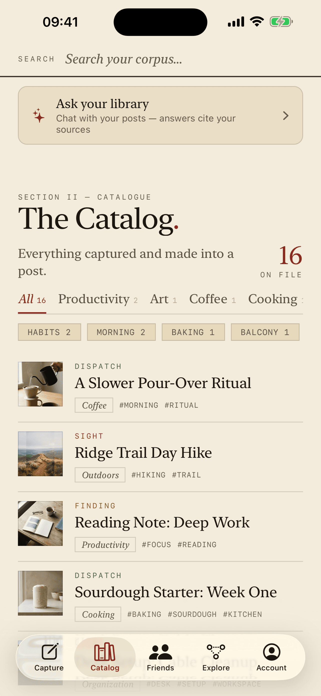 Your catalog of kept entries